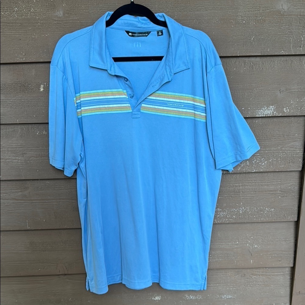 Travis Mathew Blue Striped Sweatwicking Polo Shirt size XL